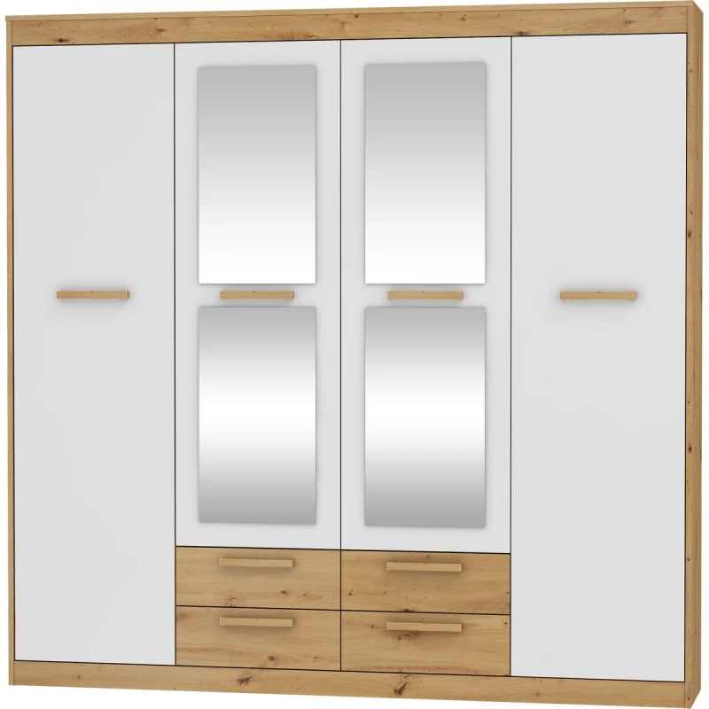 MEBLOCROSS Maximus MXS-06 4D šatníková skriňa so zrkadlom dub artisan / biely lesk