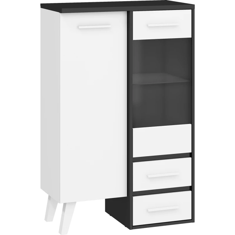 MEBLOCROSS Nordis NOR-11 vitrína čierna / biela