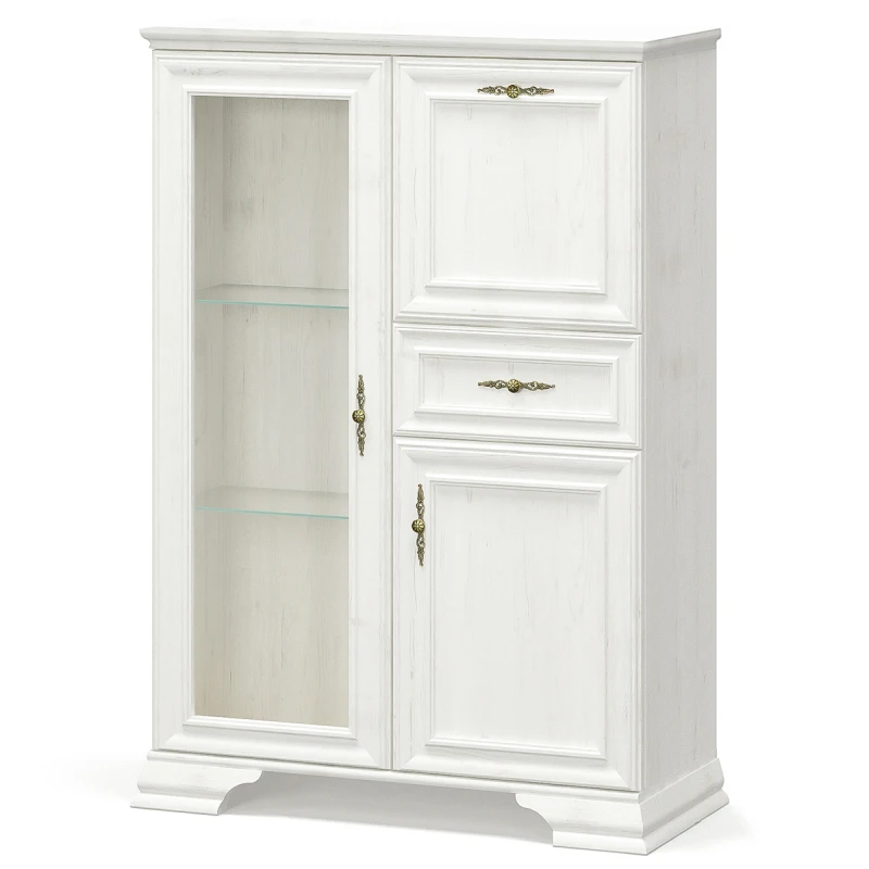 NABBI Igins B-1W2D1DRW trojdverová vitrína so zásuvkou sosna Andersen