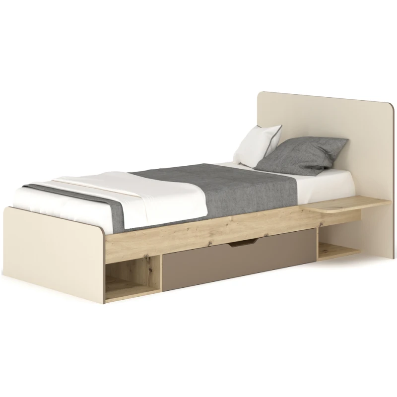 NABBI Loros 90 jednolôžková posteľ s roštom 90x200 cm dub artisan / latte / champagne