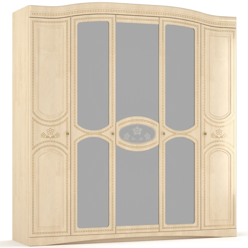 NABBI Molis W-5D rustikálna šatníková skriňa so zrkadlom breza polárna