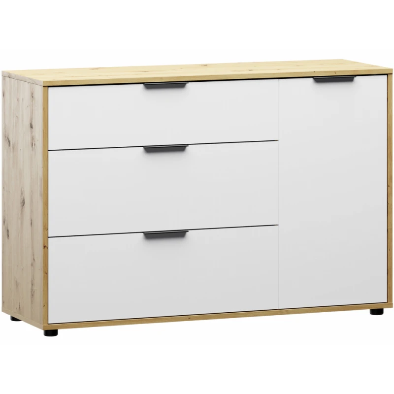 NABBI Neston 1D/3DR komoda so zásuvkami biela / dub wotan