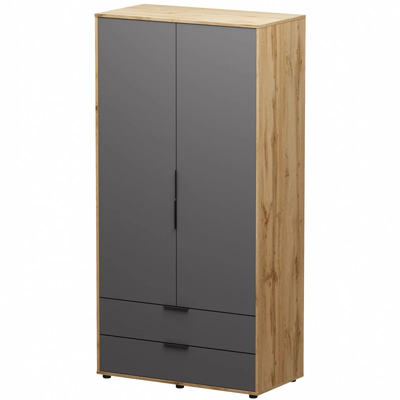 NABBI Neston 2D/2DR dvojdverová šatníková skriňa so zásuvkami sivý grafit / dub wotan