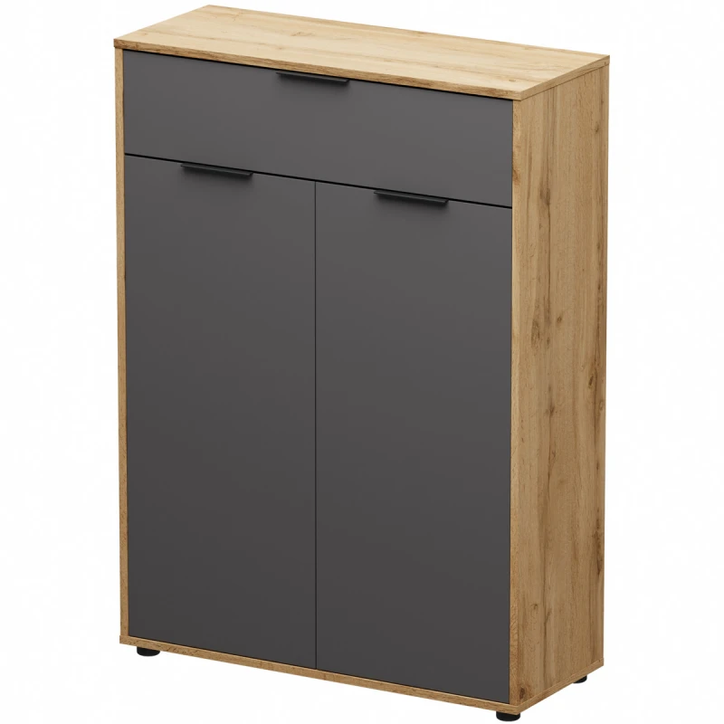 NABBI Neston CH-2D/1DR dvojdverová komoda so zásuvkou sivý grafit / dub wotan