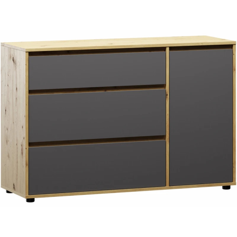 NABBI Norman CH-1D/3DR komoda so zásuvkami sivý grafit / dub wotan