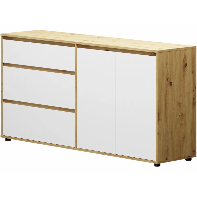 NABBI Norman CH-2D/3DR dvojdverová komoda so zásuvkami biela / dub wotan