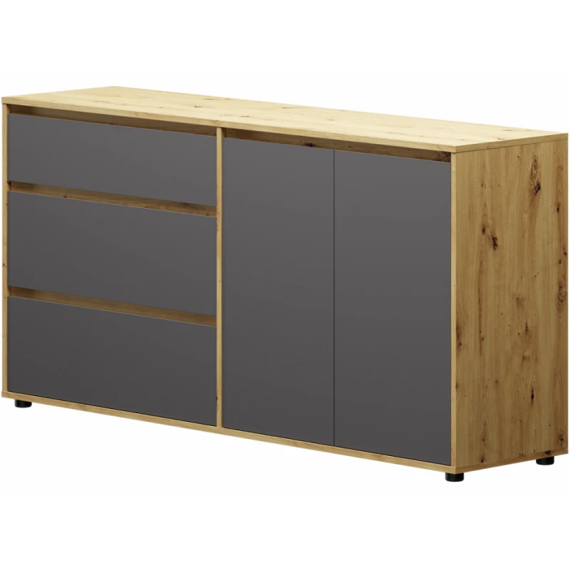 NABBI Norman CH-2D/3DR dvojdverová komoda so zásuvkami sivý grafit / dub wotan