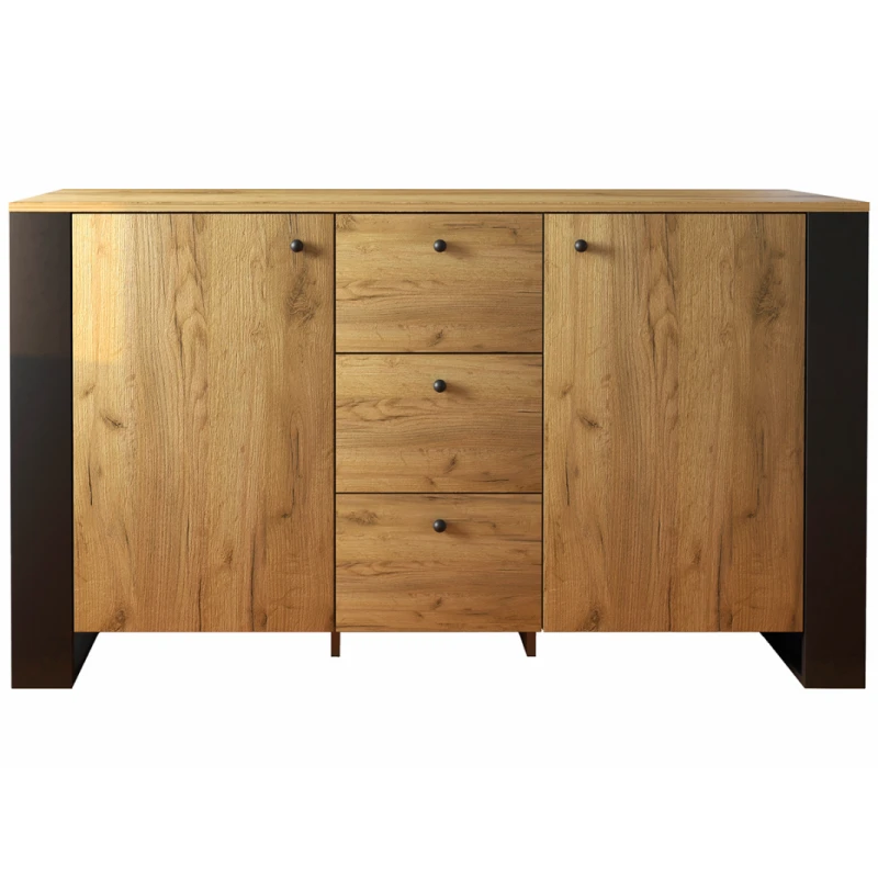 NABBI Olen CH-2D/3DR dvojdverová komoda so zásuvkami čierna / craft zlatý