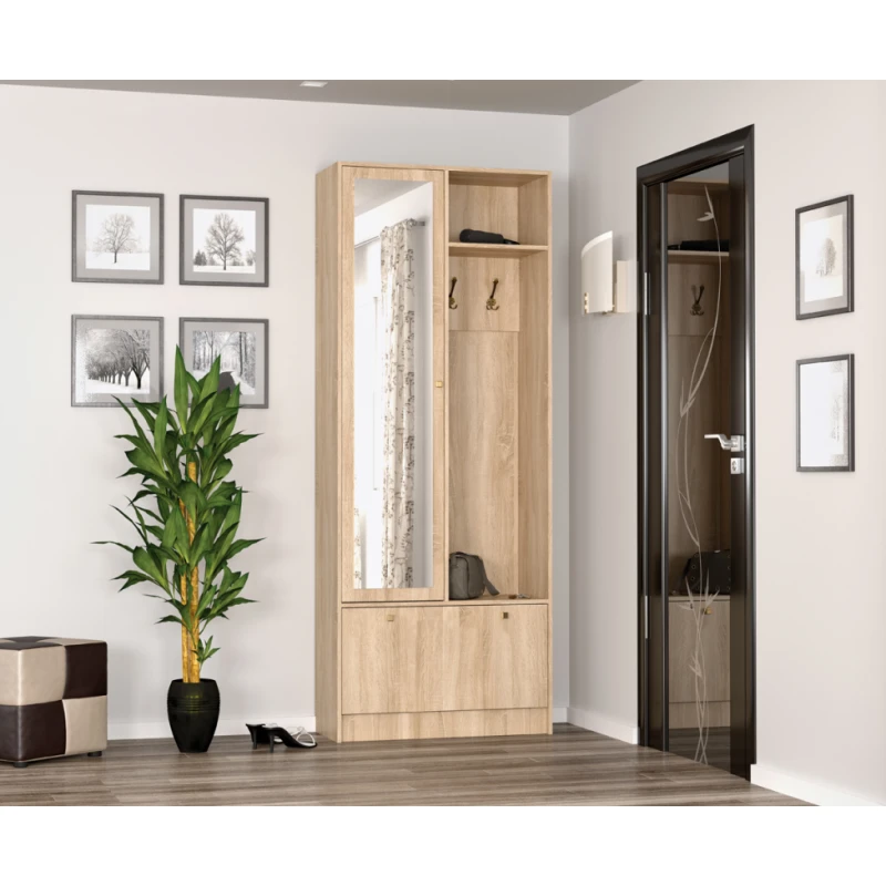 NABBI Parnitha HS predsieňová skriňa s botníkom a zrkadlom dub sonoma