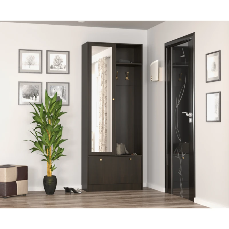 NABBI Parnitha HS predsieňová skriňa s botníkom a zrkadlom wenge tmavá