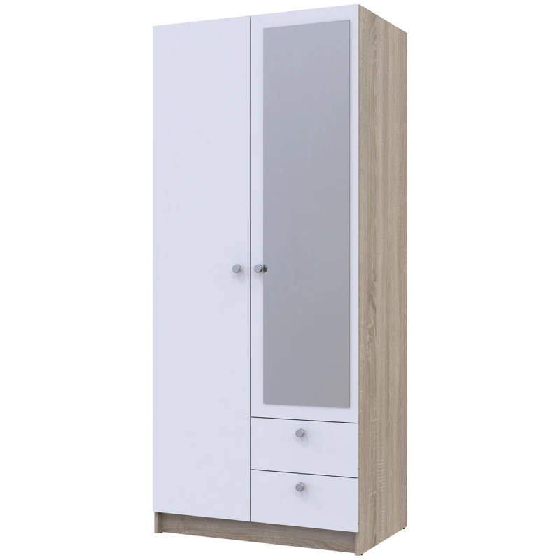 NABBI Rivalda dvojdverová šatníková skriňa so zrkadlom dub sonoma / biela