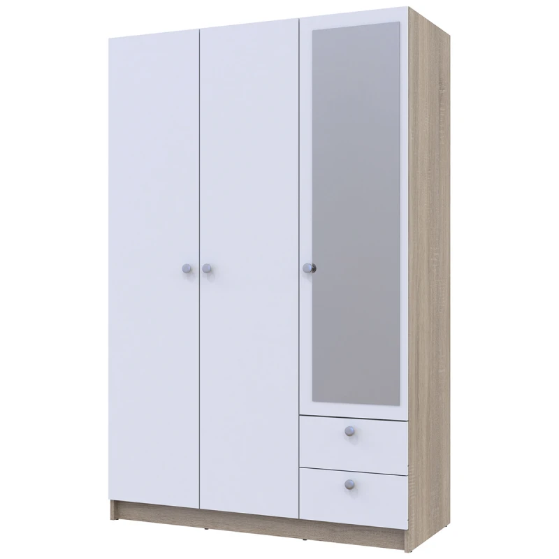 NABBI Rivalda trojdverová šatníková skriňa so zrkadlom dub sonoma / biela