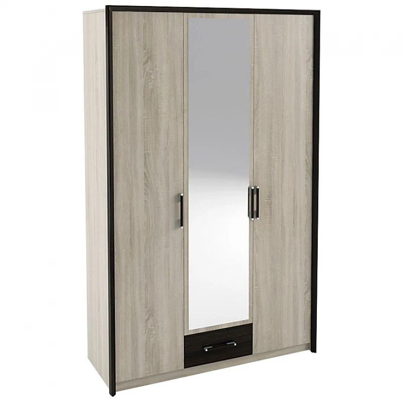 NABBI Seina W-3D trojdverová šatníková skriňa so zrkadlom dub sonoma / wenge magic