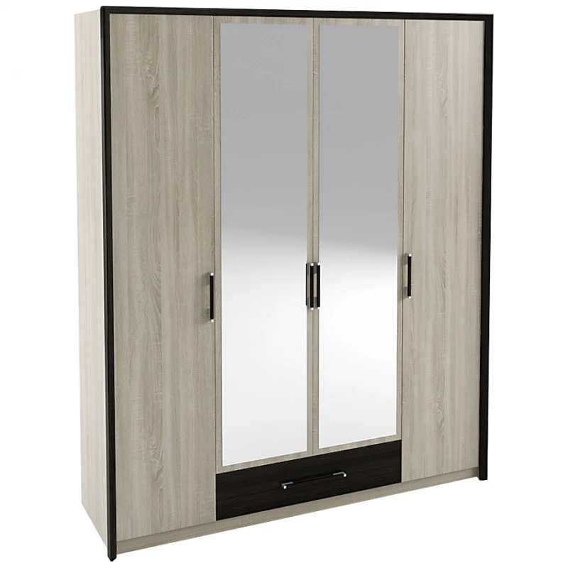 NABBI Seina W-4D štvordverová šatníková skriňa so zrkadlom dub sonoma / wenge magic