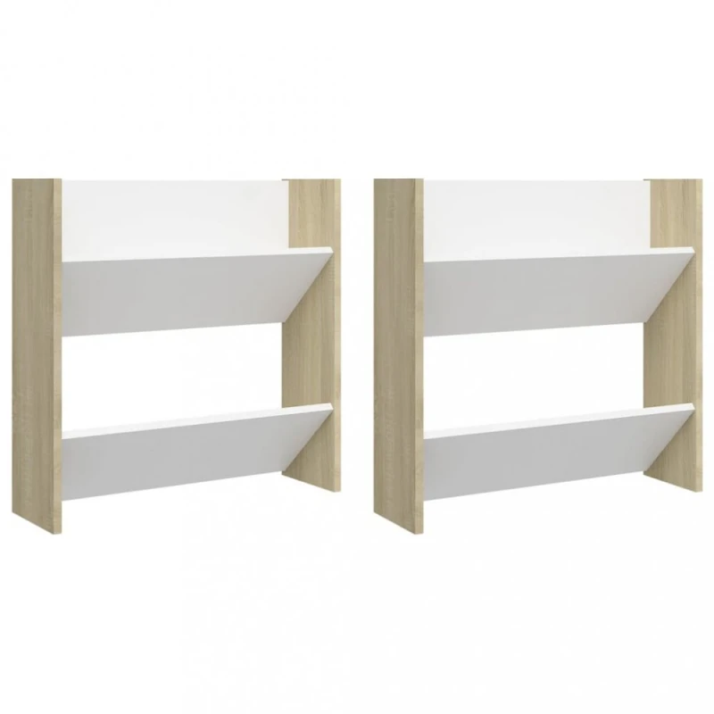 Nástenný botník 2 ks DTD Dekorhome Dub sonoma / biela