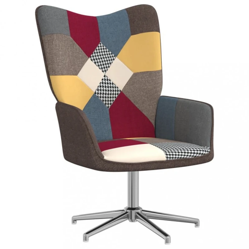 Otočné relaxačné kreslo patchwork látka / kov Dekorhome Chróm