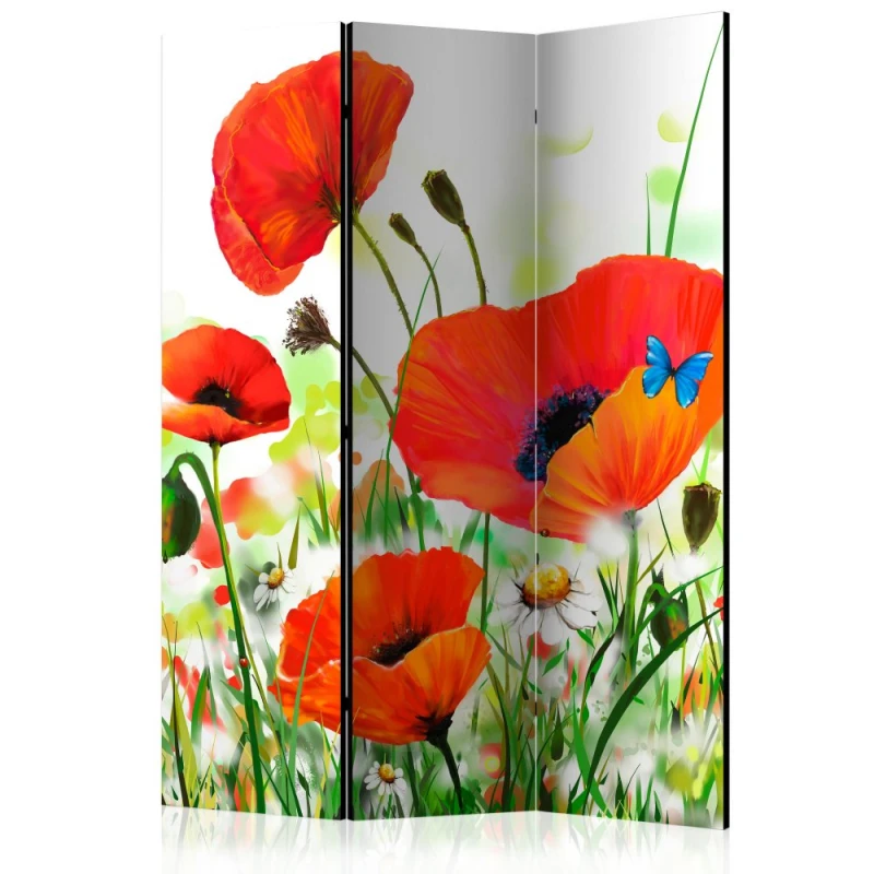 Paraván Country poppies Dekorhome 135x172 cm (3-dielny)