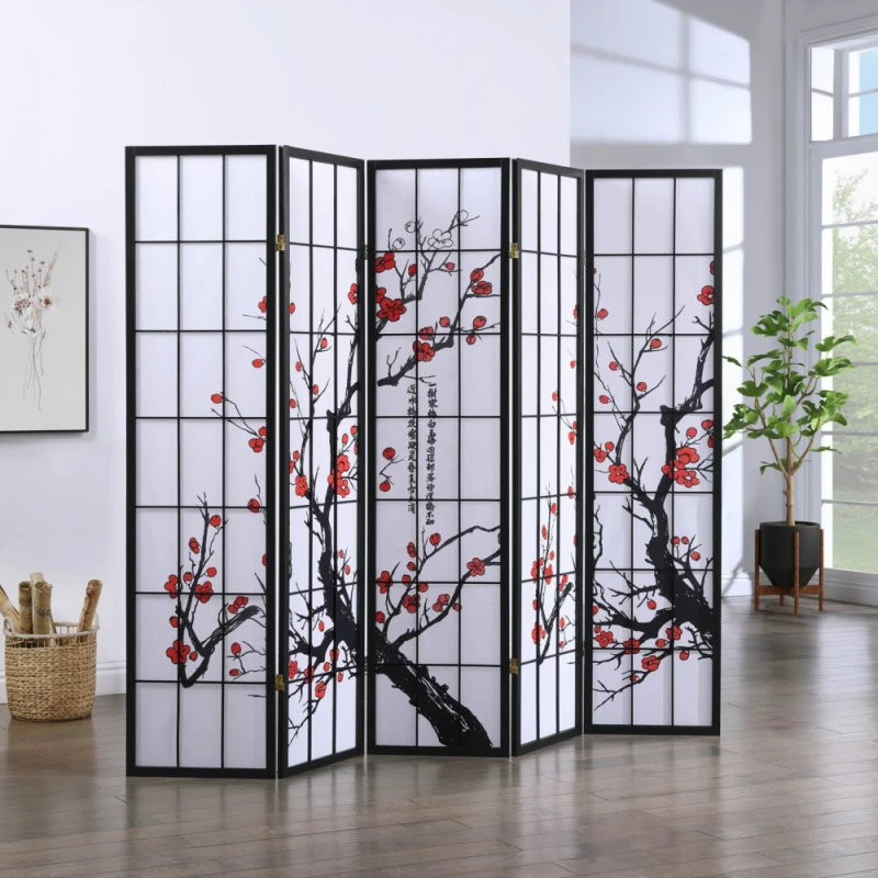 Paraván japonský 5dielny SC06-5 BK Dekorhome