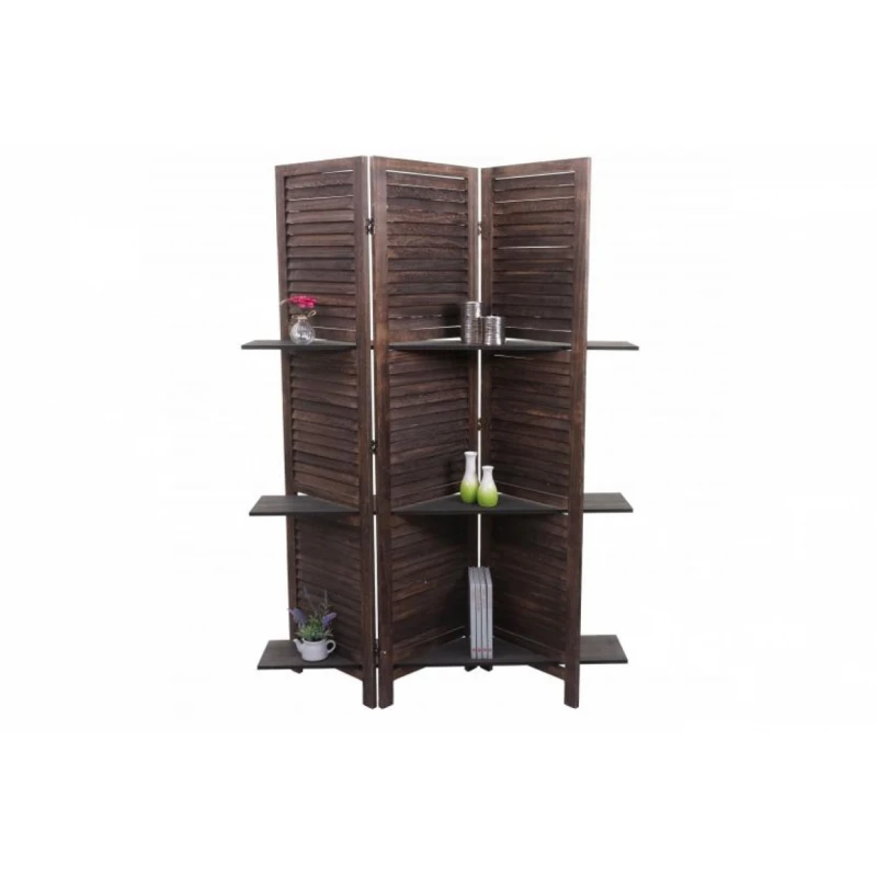 Paraván s policami 3-dielny Dekorhome Hnedá