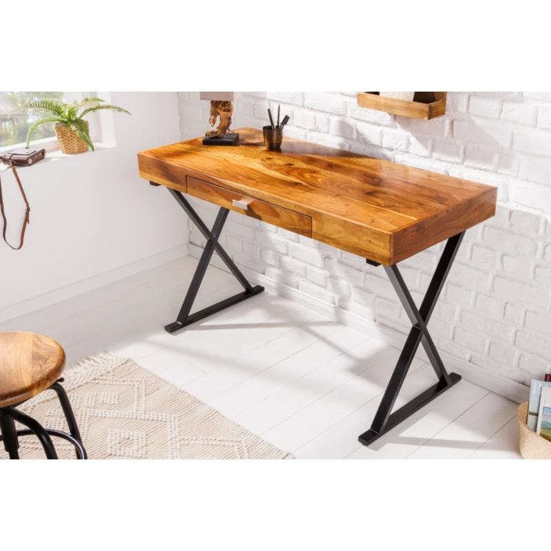 Písací stôl so zásuvkou GAIA Dekorhome Čierna / hnedá