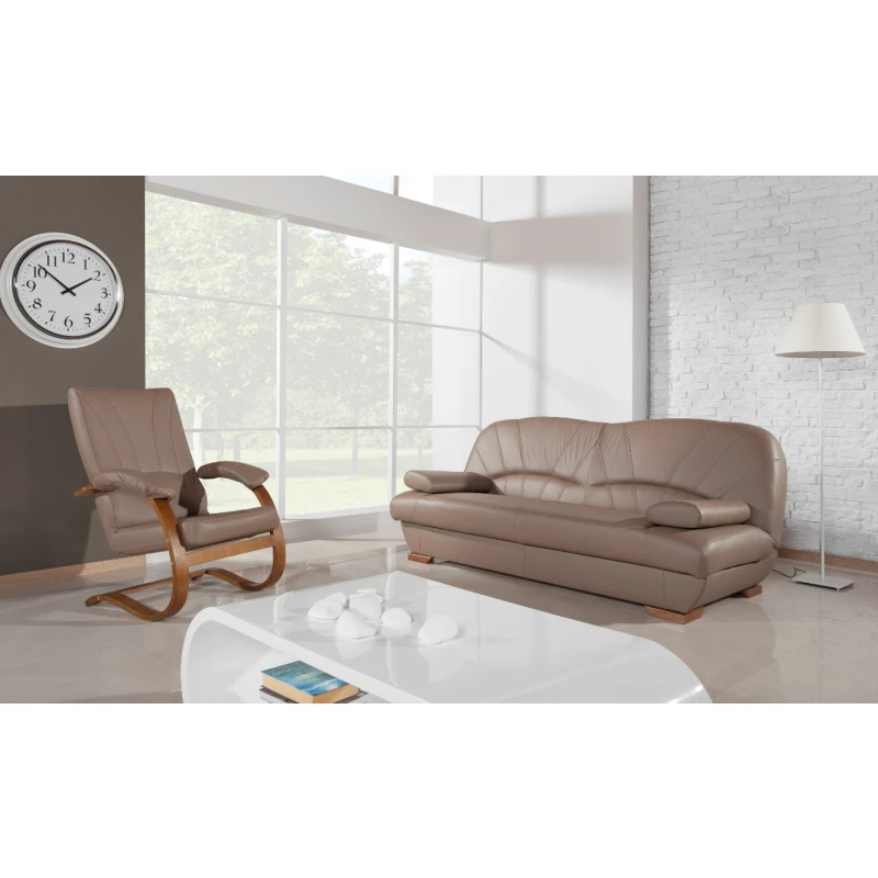 PYKA Galicja kožená sedacia súprava s rozkladom drevo D3 / cappuccino