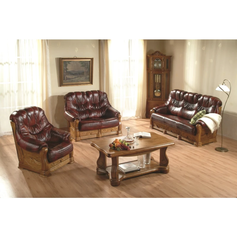 PYKA Kevin kožená sedacia súprava drevo D3 / tmavohnedá (S43)