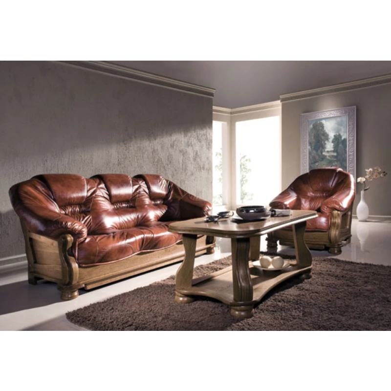 PYKA Lord kožená sedacia súprava drevo D3 / hnedá (S41)