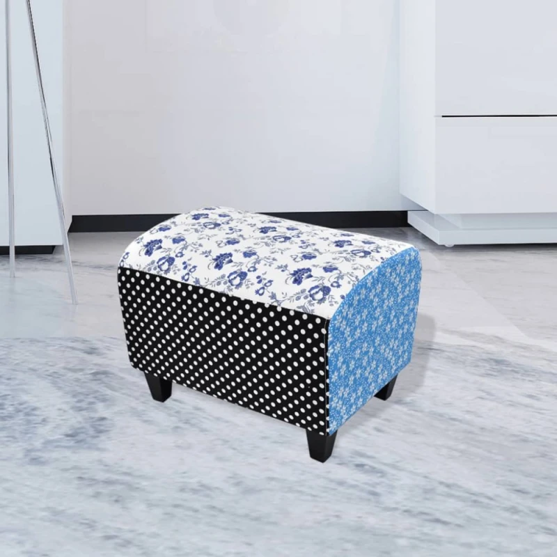 Taburet patchwork kvety Dekorhome Patchwork modrobiela