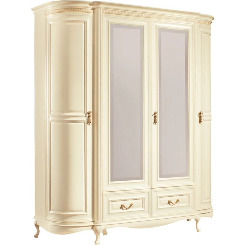 TARANKO Verona V-4D rustikálna šatníková skriňa so zrkadlom krém patyna