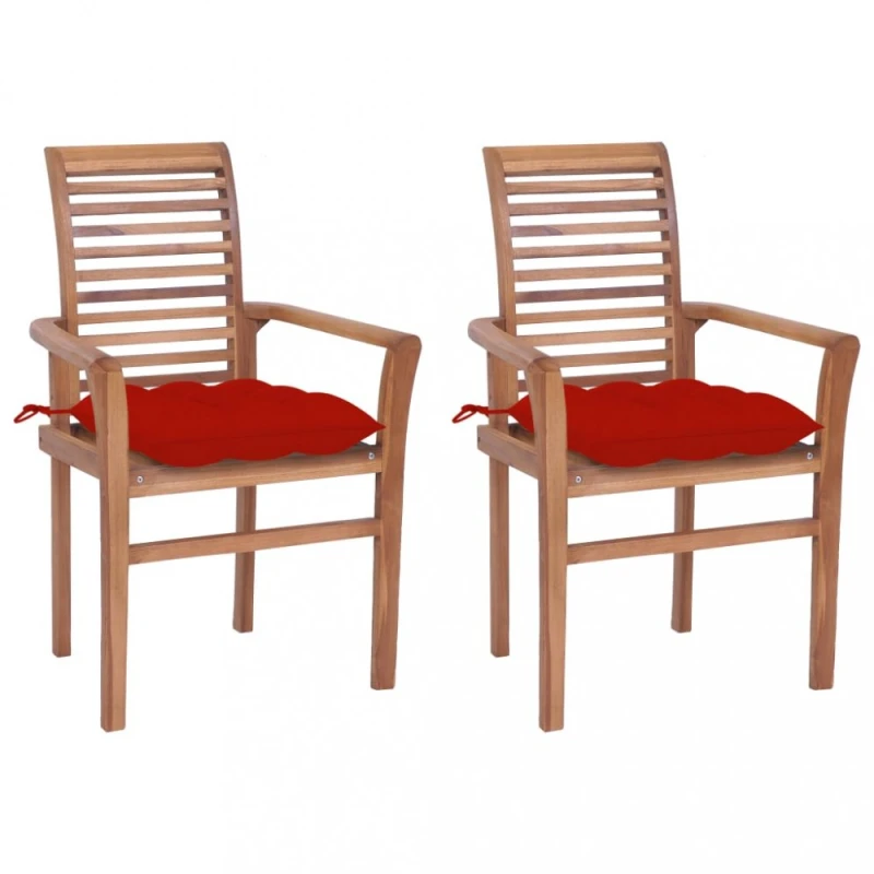 Záhradná jedálenská stolička s poduškou 2 ks teak Dekorhome Červená
