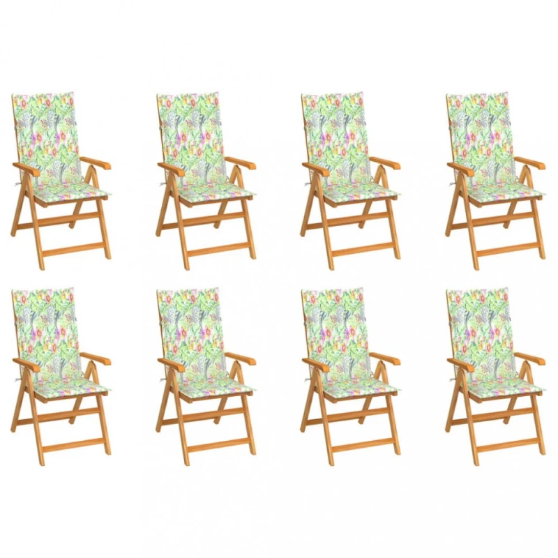 Záhradná polohovacie stolička 8 ks akácie / látka Dekorhome Vzor kvety
