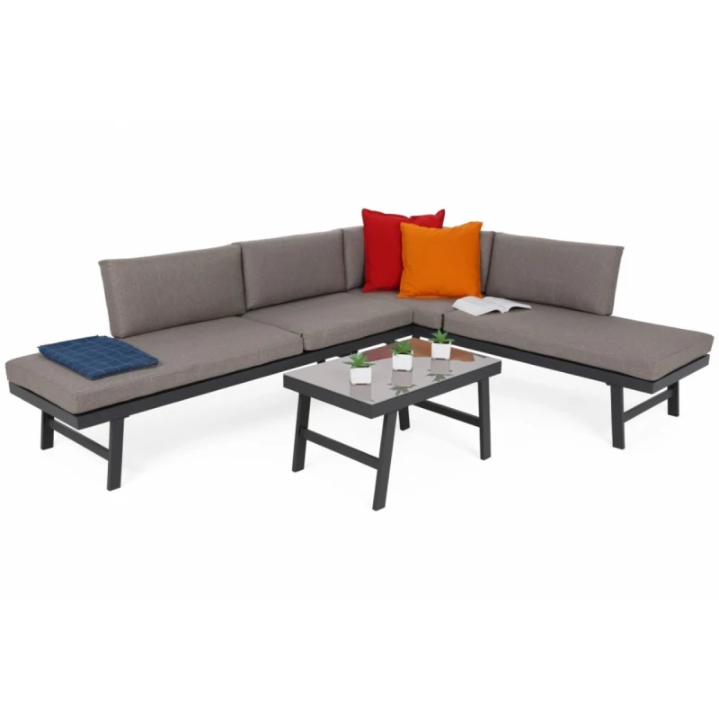 Záhradná sedacia súprava 3 ks kov / látka Sivohnedá taupe