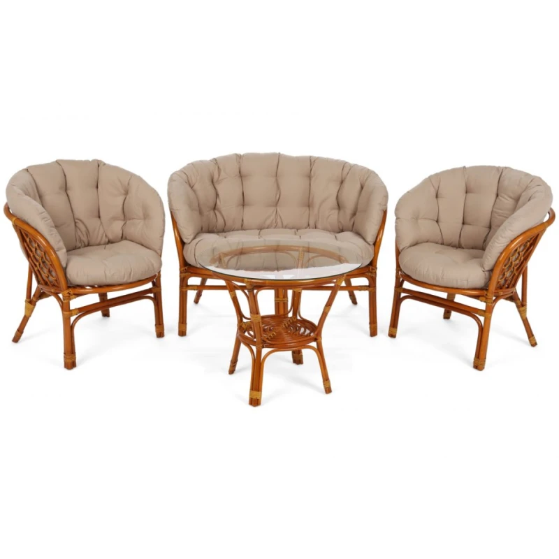 Záhradná sedacia súprava 4 ks prírodný ratan Oranžová