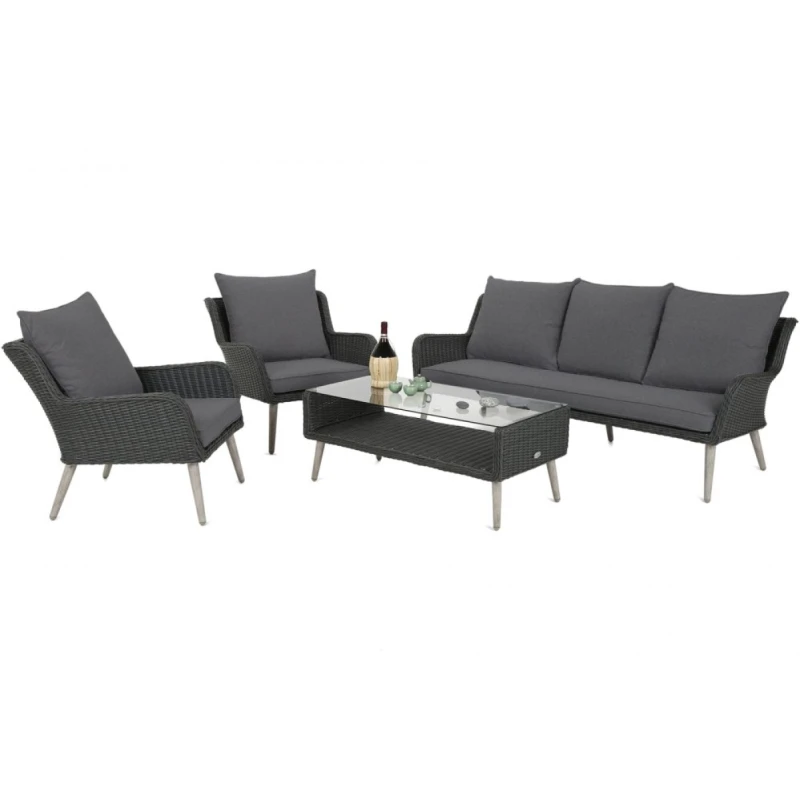 Záhradná sedacia súprava 4 ks umelý ratan / látka / sklo Sivá