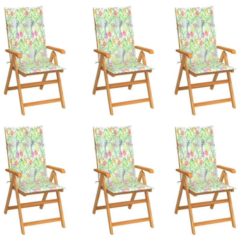 Záhradná stolička 6 ks teak / látka Dekorhome Vzor kvietok