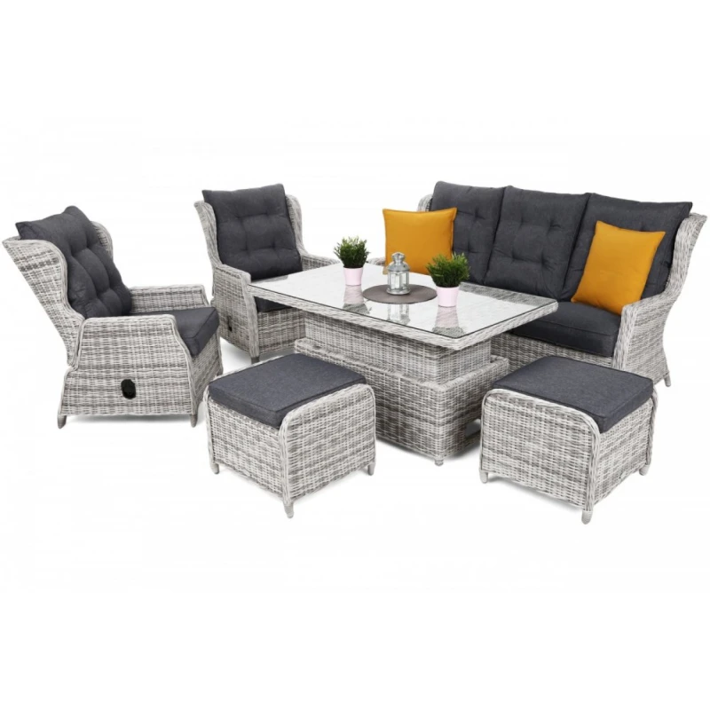 Záhradná zostava 5+1 polyratan / látka Svetlosivá