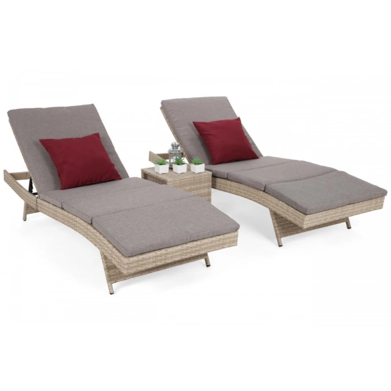 Záhradné lehátko 2 ks so stolíkom a poduškami Béžová