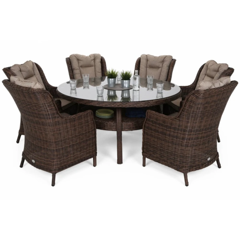 Záhradný jedálenský set guľatý 6+1 Hnedá