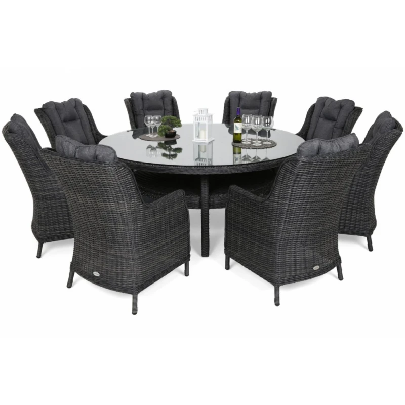 Záhradný jedálenský set guľatý 8+1 polyratan Sivá